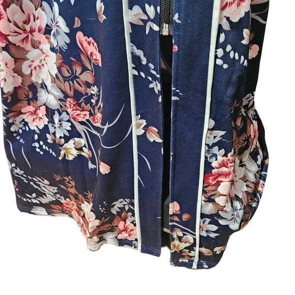 Ekouaer Womens Long Robe L Full Zip Pockets Blue Spring Floral Modest High neck